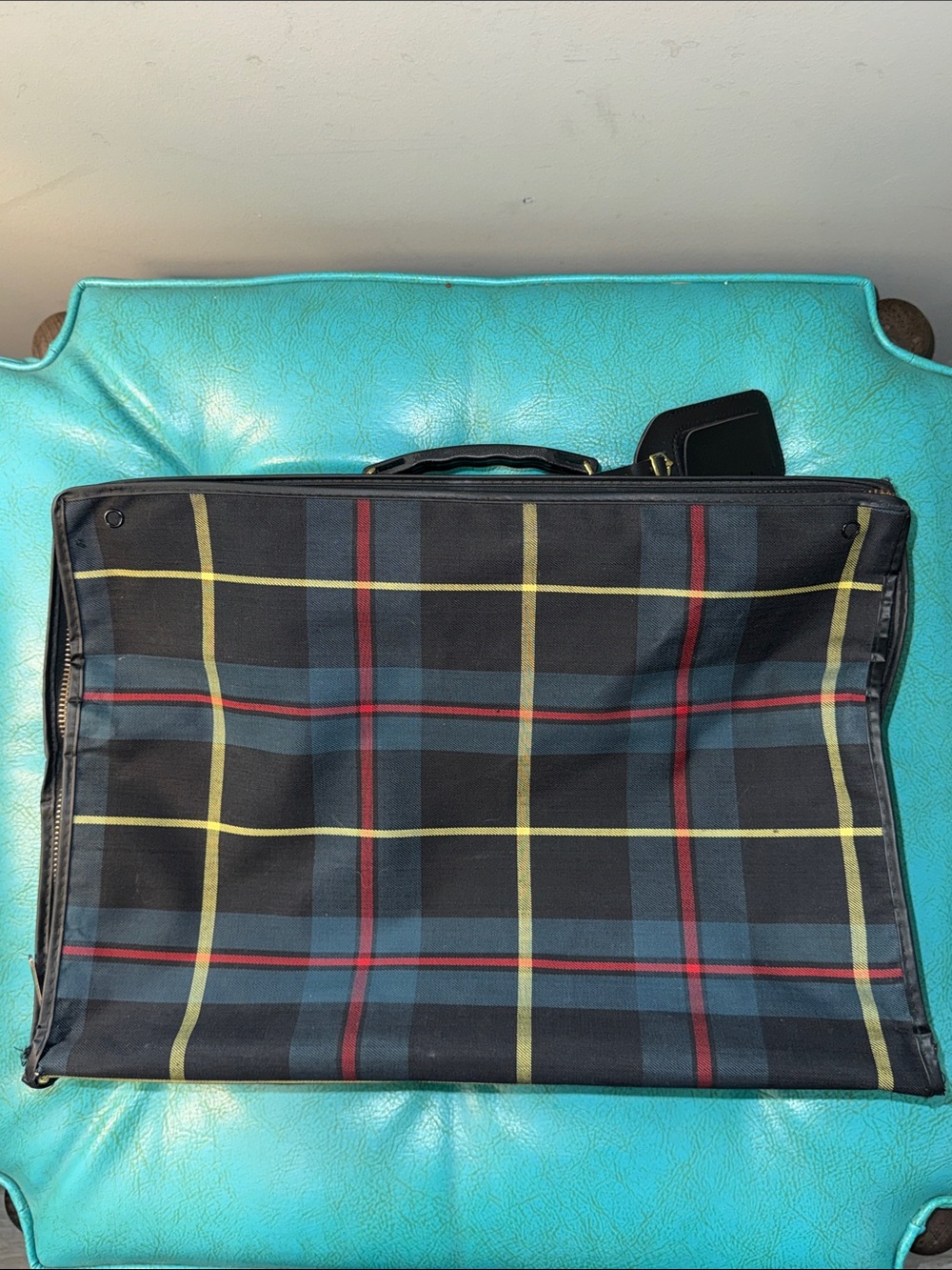 Vintage classic preppy plaid collapsible luggage tote small suitcase bag